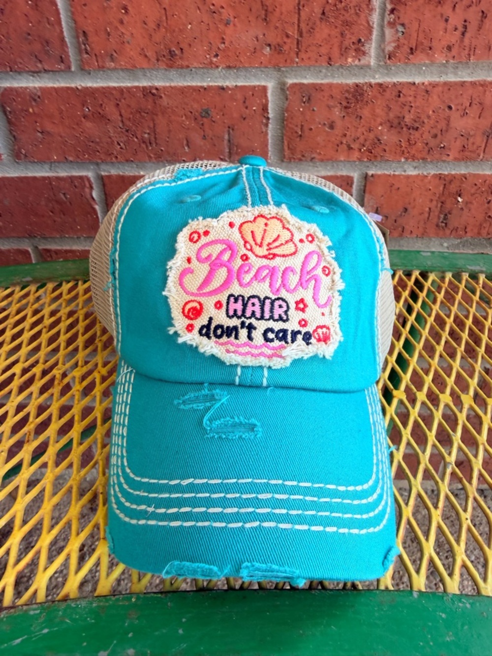 NWT KBETHOS Womens Distressed Turq Beach Hair Don't care Baseball Cap, pool cap